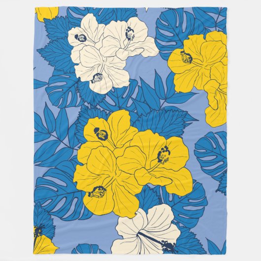 Hibiskus Blume und Blätter Fleecedecke (Vorderseite)