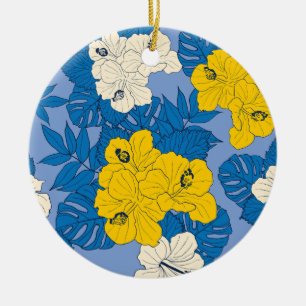 Hibiskus Blume und Blätter Keramik Ornament