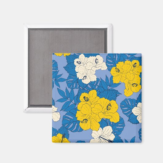 Hibiskus Blume und Blätter Magnet (Vorderseite/Rückseite)