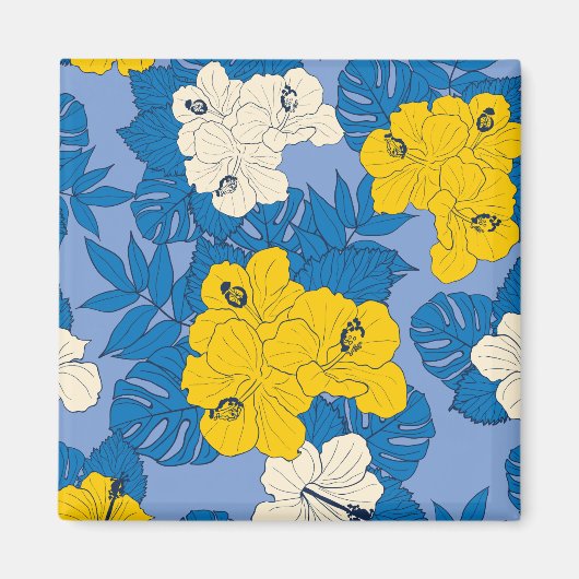 Hibiskus Blume und Blätter Magnet (Vorne)