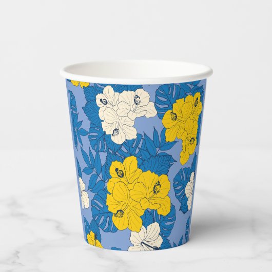 Hibiskus Blume und Blätter Pappbecher (Rückseite)