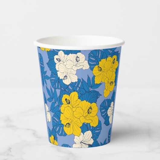 Hibiskus Blume und Blätter Pappbecher (Vorderseite)