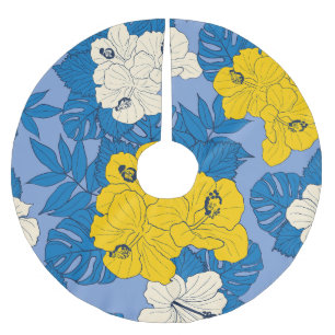 Hibiskus Blume und Blätter Polyester Weihnachtsbaumdecke