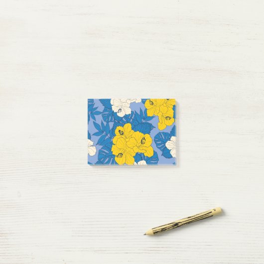 Hibiskus Blume und Blätter Post-it Klebezettel (Auf Schreibtisch)