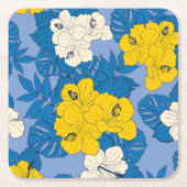 Hibiskus Blume und Blätter Rechteckiger Pappuntersetzer (Vorderseite)