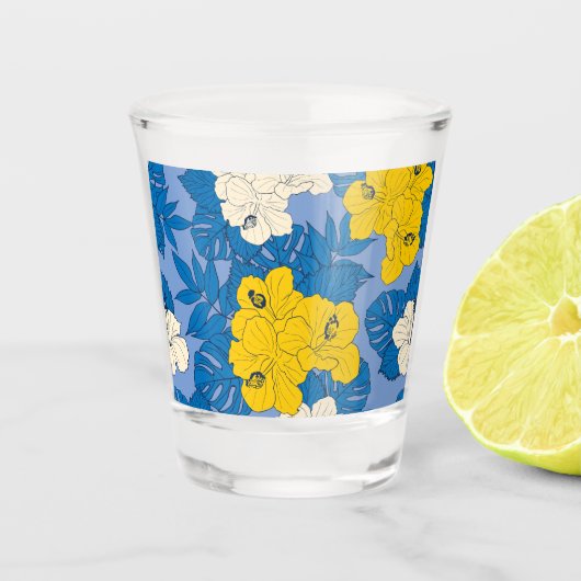 Hibiskus Blume und Blätter Schnapsglas (Vorderseite)