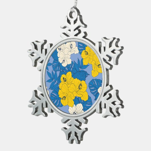 Hibiskus Blume und Blätter Schneeflocken Zinn-Ornament (Rechts)