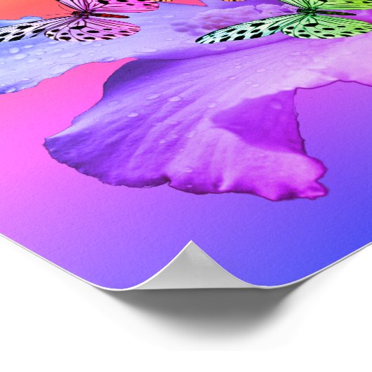 Hibiskus Blume und bunte Schmetterlinge Poster (Ecke)