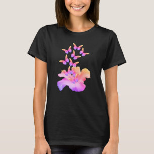 Hibiskus Blume und farbenfrohe Schmetterlinge Abst T-Shirt