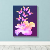 Hibiskus Blume und farbenfrohe Schmetterlinge auf  Leinwanddruck (Insitu (Holzboden))