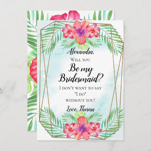 Hibiskus Blume Watercolor Beach Seien Sie meine Br Einladung (Vorne/Hinten)