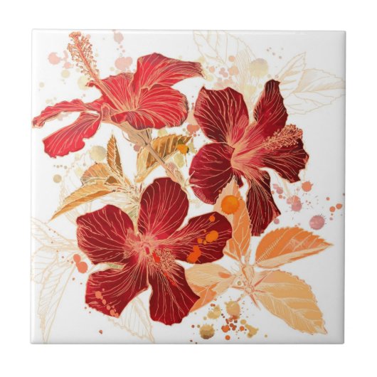 Hibiskus-Blume - Watercolorfarbe 2 Fliese (Vorderseite)