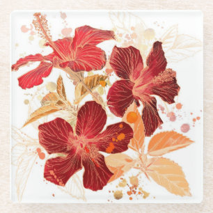 Hibiskus-Blume - Watercolorfarbe 2 Glasuntersetzer