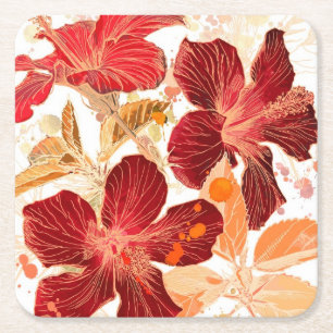 Hibiskus-Blume - Watercolorfarbe 2 Rechteckiger Pappuntersetzer