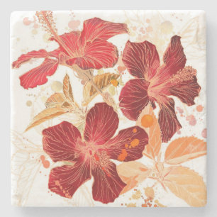 Hibiskus-Blume - Watercolorfarbe 2 Steinuntersetzer