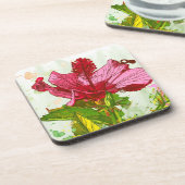 Hibiskus-Blume - Watercolorfarbe Getränkeuntersetzer (Linke Seite)