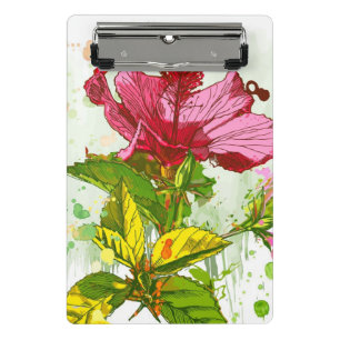 Hibiskus-Blume - Watercolorfarbe Mini Klemmbrett