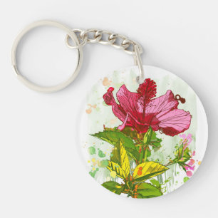 Hibiskus-Blume - Watercolorfarbe Schlüsselanhänger