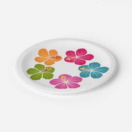 Hibiskus-Blumen Pappteller (Schrägansicht)