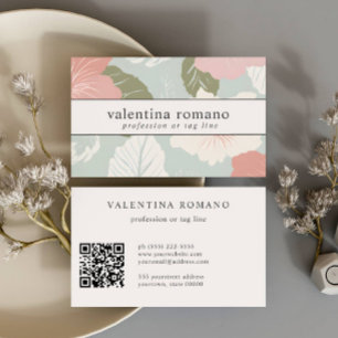 Hibiskus Blumen Rosa blauer Salbei weiß QR-Code Visitenkarte