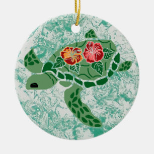 Hibiskus-Blumen-Seeschildkröte Verzierung Keramikornament