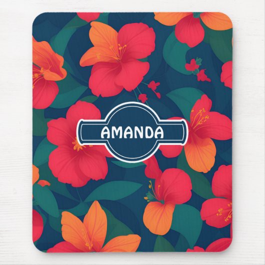 Hibiskus Blumenfarbenes Personalisiertes Muster Mousepad (Vorne)