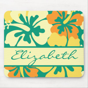 Hibiskus-Blumenmuster-Monogramm Mousepad