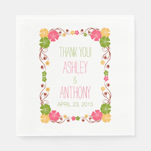 Hibiskus Blumenrahmen Personalisierte Hochzeit Serviette (Vorderseite)