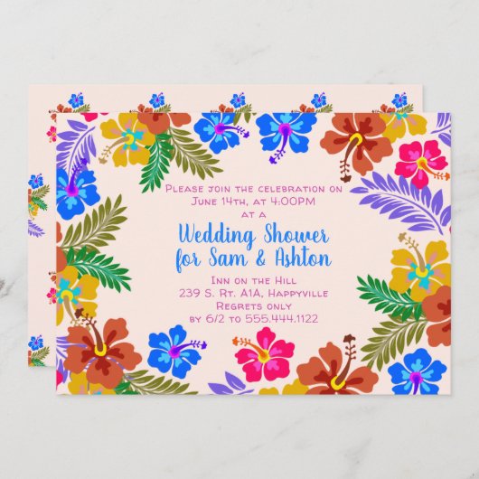 Hibiskus Border Polterabend Tropische Blume in Einladung (Vorne/Hinten)