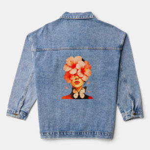 Hibiskus & Butterfly - Moderne botanische Blumenpr Jeansjacke