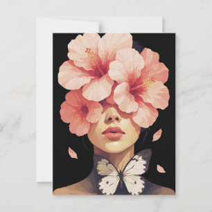 Hibiskus & Butterfly - Moderne botanische Blumenpr Postkarte