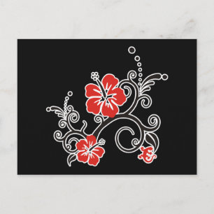Hibiskus-Dekor in schwarz & rot Postkarte