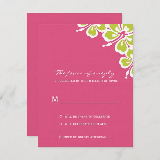 Hibiskus Delight Wedding RSVP Card - Azalea - (Vorne/Hinten)