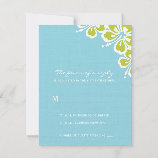 Hibiskus Delight Wedding RSVP Card - Sky Blue - (Vorderseite)