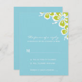 Hibiskus Delight Wedding RSVP Card - Sky Blue - (Vorne/Hinten)