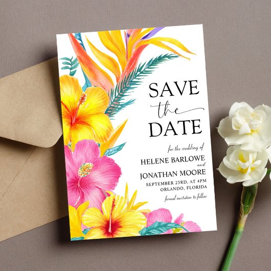 Hibiskus Elegante Tropische Hochzeit in Urlaubsort Save The Date