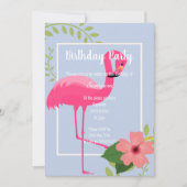 HIBISKUS FLAMINGO BLAUE WHITE GOLD EINLADUNG (Vorderseite)