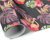 Hibiskus, Flamingos, tropisches Watercolor-Muster. Geschenkpapier (Rolleneckpunkt)