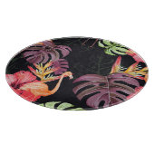 Hibiskus, Flamingos, tropisches Watercolor-Muster. Schneidebrett (Ecke)