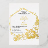 Hibiskus Floral Hexagon Rahmen Wedding Gold Folieneinladung (Vorderseite)