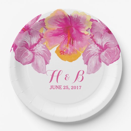 Hibiskus Floral Hochzeitspapier-Teller Pappteller (Vorderseite)