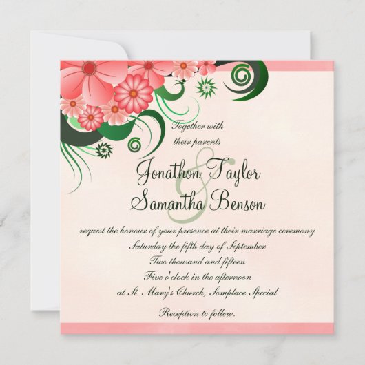 Hibiskus Floral Pink 5,25" Square Wedding Einladun Einladung (Vorderseite)