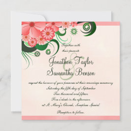 Hibiskus Floral Pink 5,25" Square Wedding Einladun Einladung