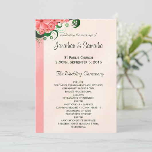Hibiskus Floral Pink Hochzeitsprogramm Vorlagen (Stehend Vorderseite)