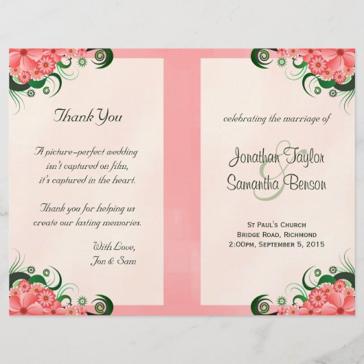 Hibiskus Floral Pink Hochzeitsprogramm Vorlagen (Vorderseite)
