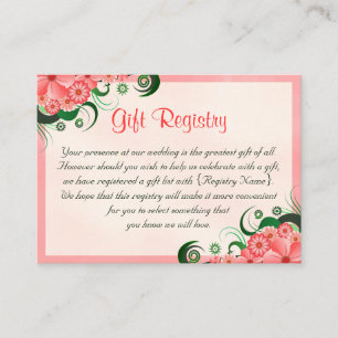 Hibiskus Floral Pink Wedding Gift Registry Begleitkarte