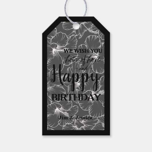 Hibiskus Floral Sketch Black Geschenkanhänger (Vorderseite)