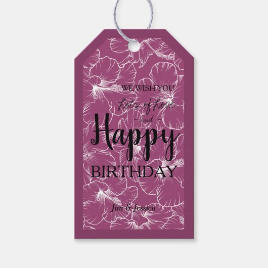 Hibiskus Floral Sketch Raspberry Geschenkanhänger (Vorderseite)