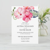Hibiskus Floral Watercolor Romantische Hochzeit Einladung (Stehend Vorderseite)