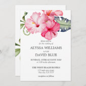 Hibiskus Floral Watercolor Romantische Hochzeit Einladung (Vorne/Hinten)